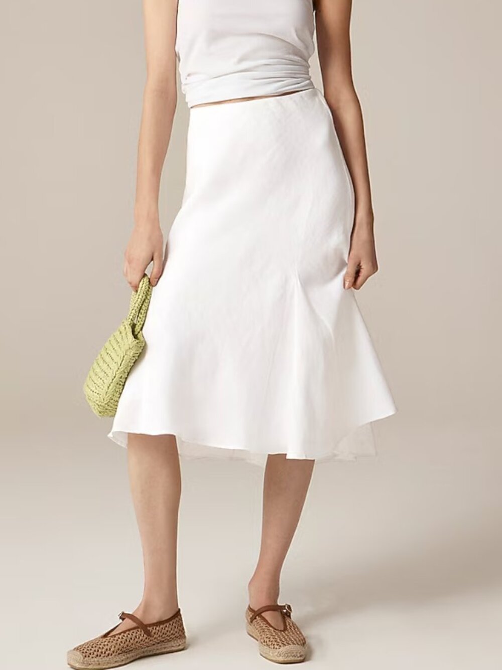 J. Crew Gwyneth flounce-hem slip skirt in linen - White (XXS) - Like New
